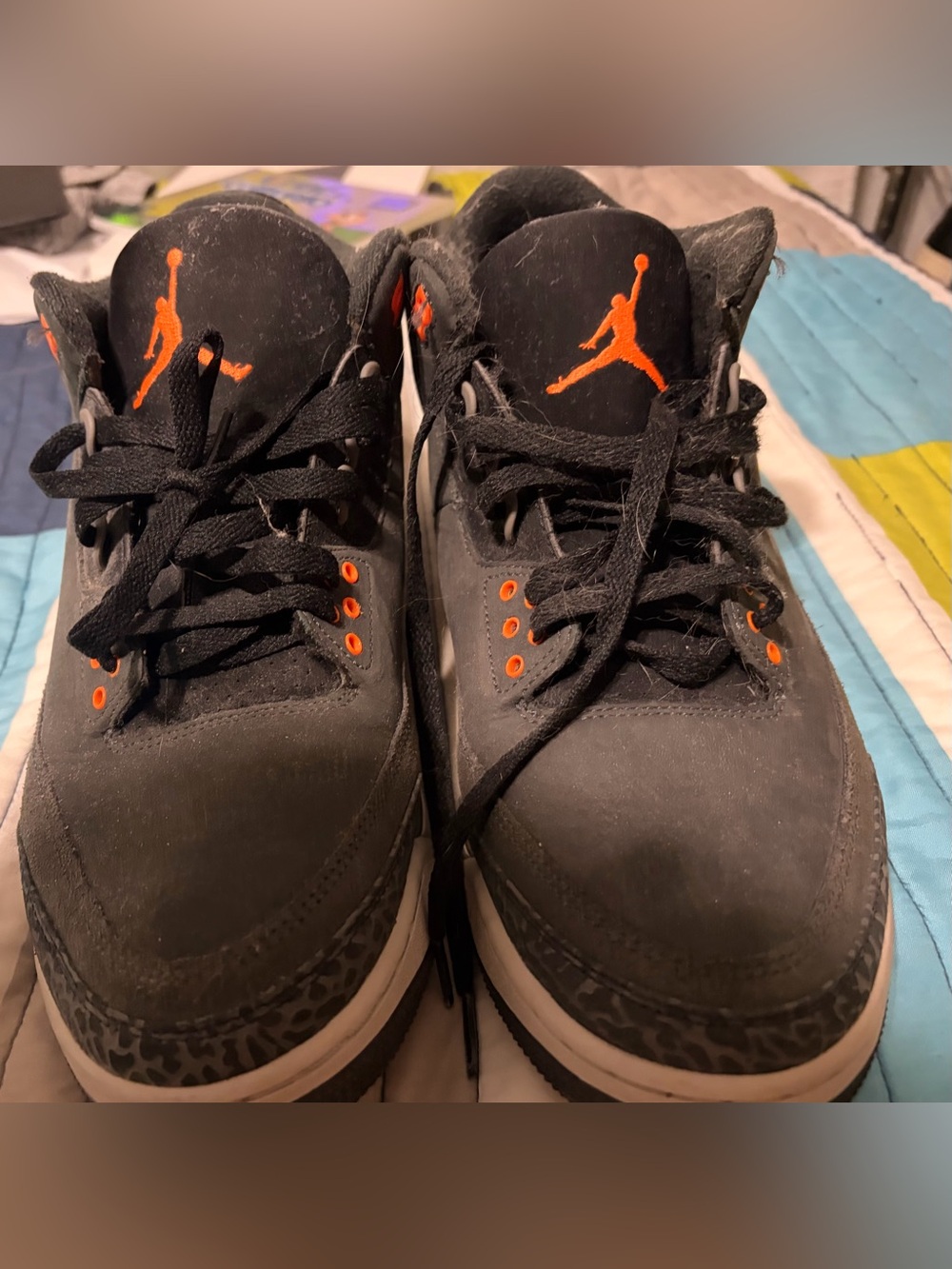 Jordan 3 Black Sneakers with Orange Jumpman Accents